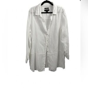 Tahari White 100% Linen Long Sleeve Roll-Tab Button Down Shirt - Size XL